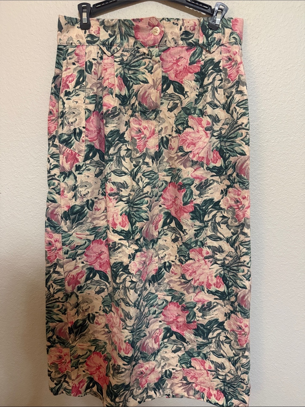 Floral Midi Skirt in Pink and Green